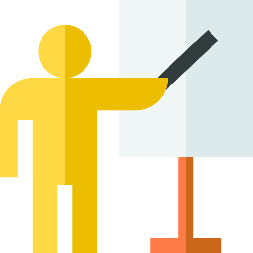 person pointing to the presentation screen