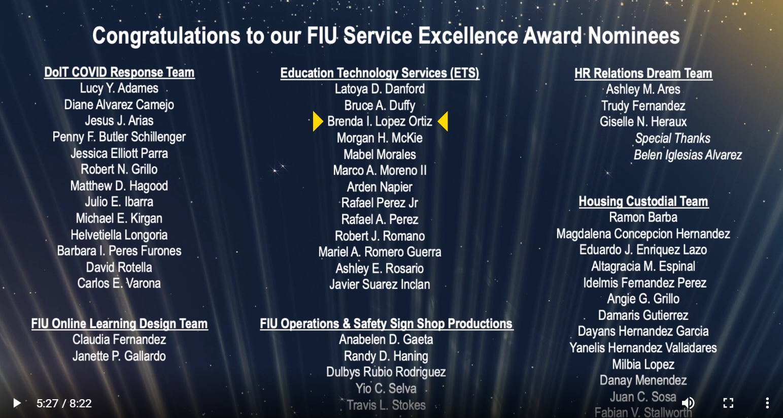 List of nominees in the Service Excellence award category