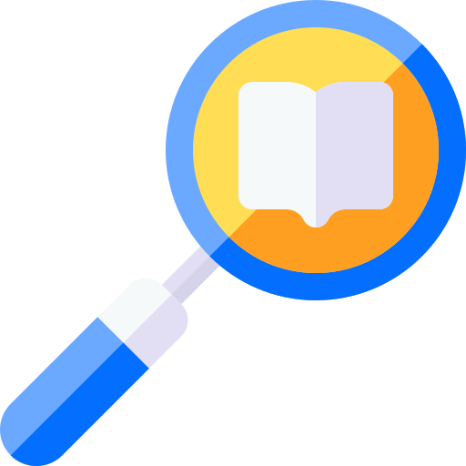 magnifying glass and a book to represent research